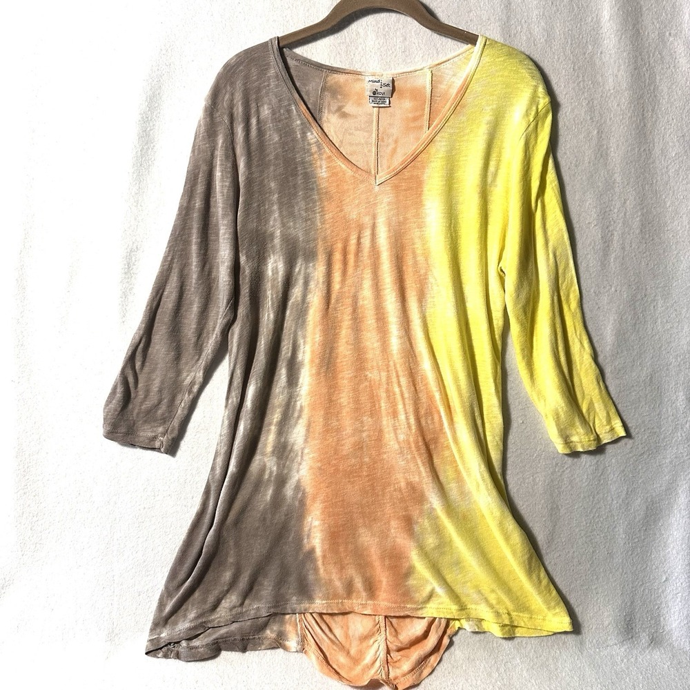 Mind Set XCVI Tie Dye Top L Large Asymmetrical Dip Dye‎ Tunic Shirt